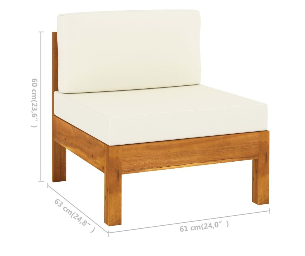 Градински комплект мебели, сметана бяло, 10 части, масивно акациево дърво - 10