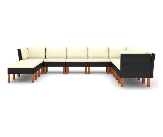 Vrtni namještaj s jastucima, 12 dijelova, crni, poliratan