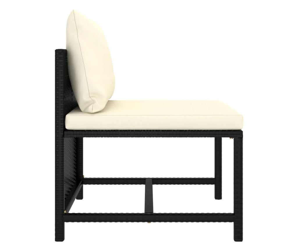 Градински комплект с възглавници, 10 части, Черен, Поли ратан - 7