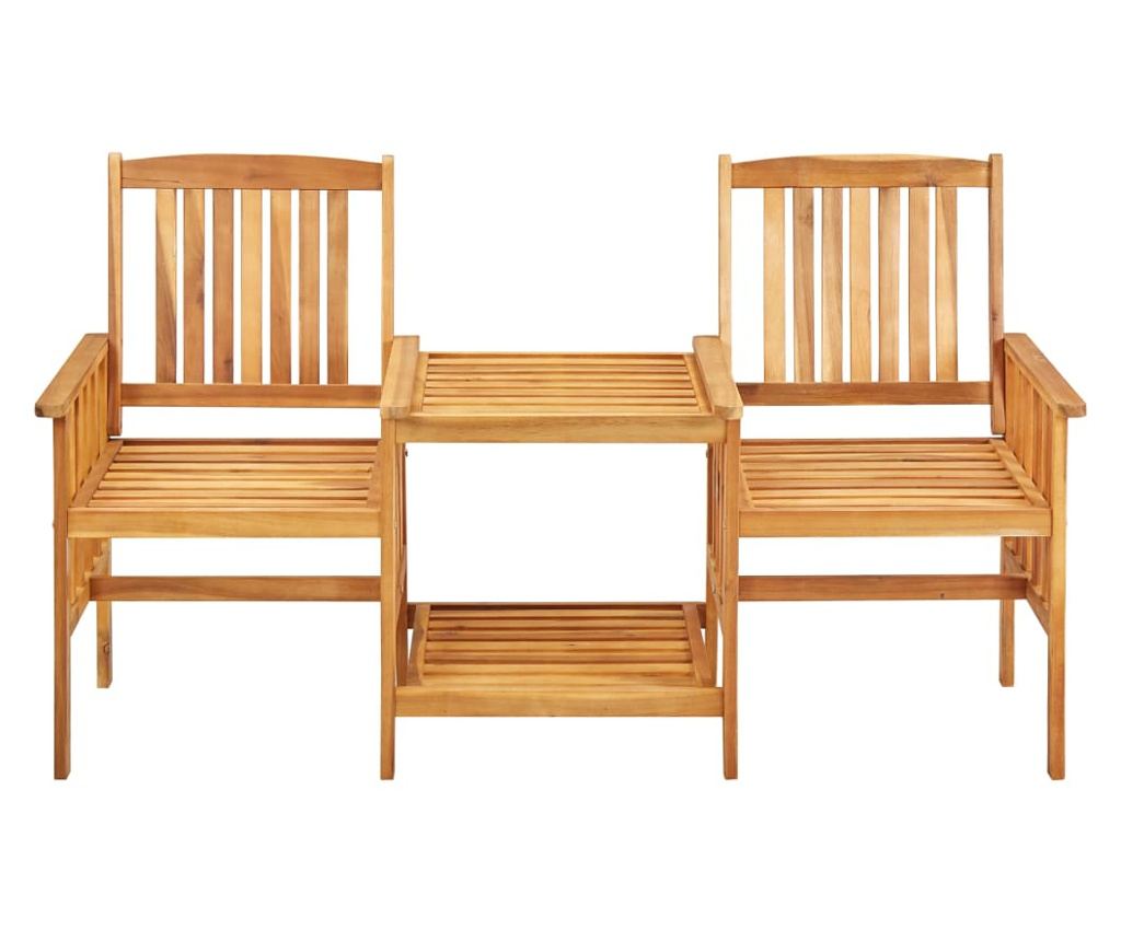 Градински столове с масичка за чай и възглавници, масивно акациево дърво - 3