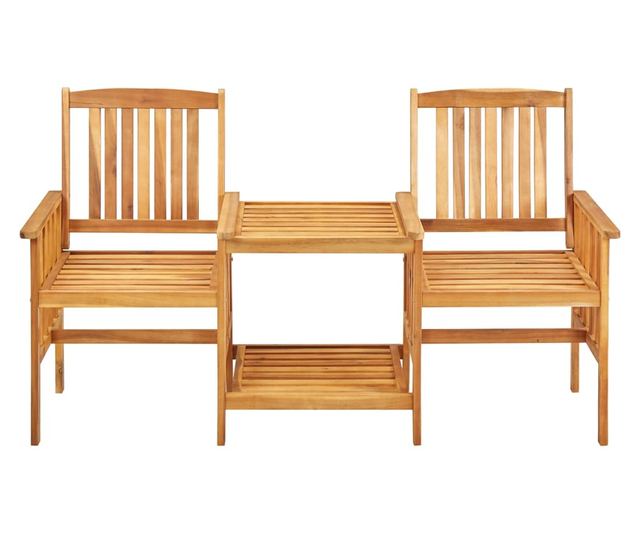 Градински столове с масичка за чай и възглавници, масивно акациево дърво