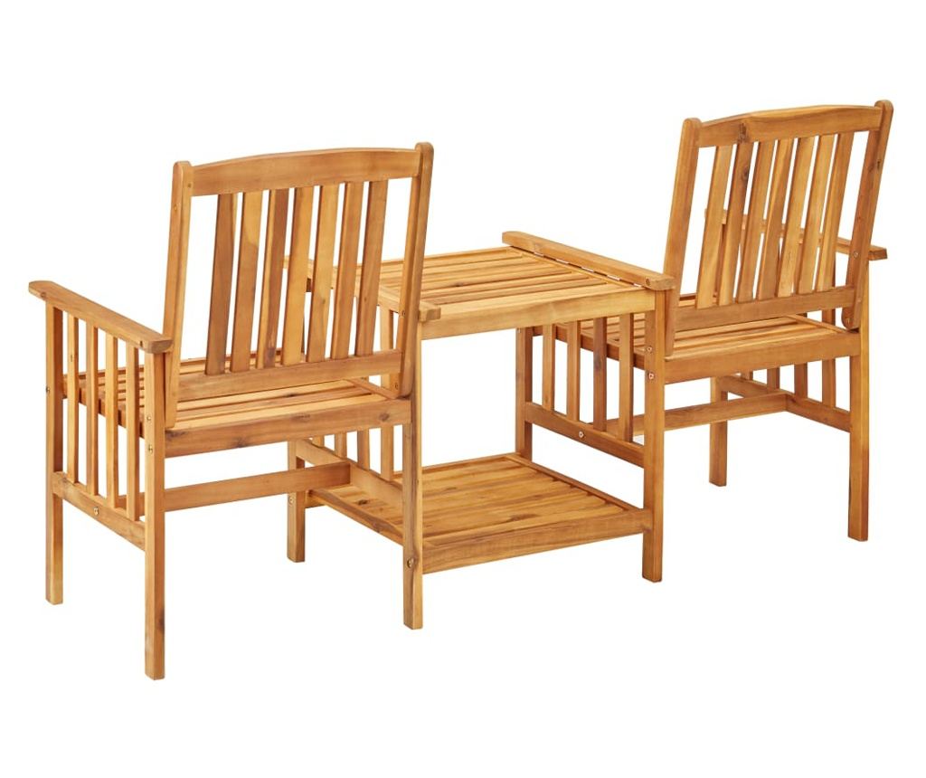 Градински столове с масичка за чай и възглавници, масивно акациево дърво - 4