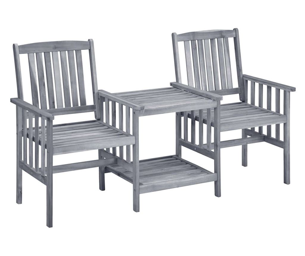 Градински столове с масичка за чай и възглавници, масивна акациева дървесина - 2