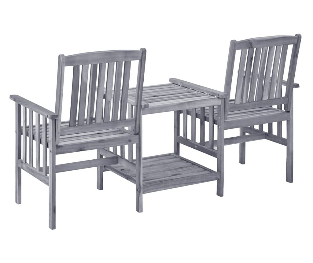 Градински столове с масичка за чай и възглавници, масивна акациева дървесина - 3