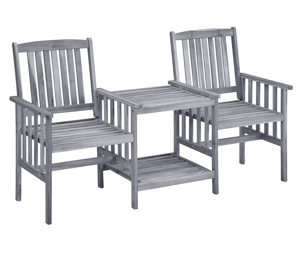 Градински столове с масичка за чай и възглавници, масивна акациева дървесина - 2