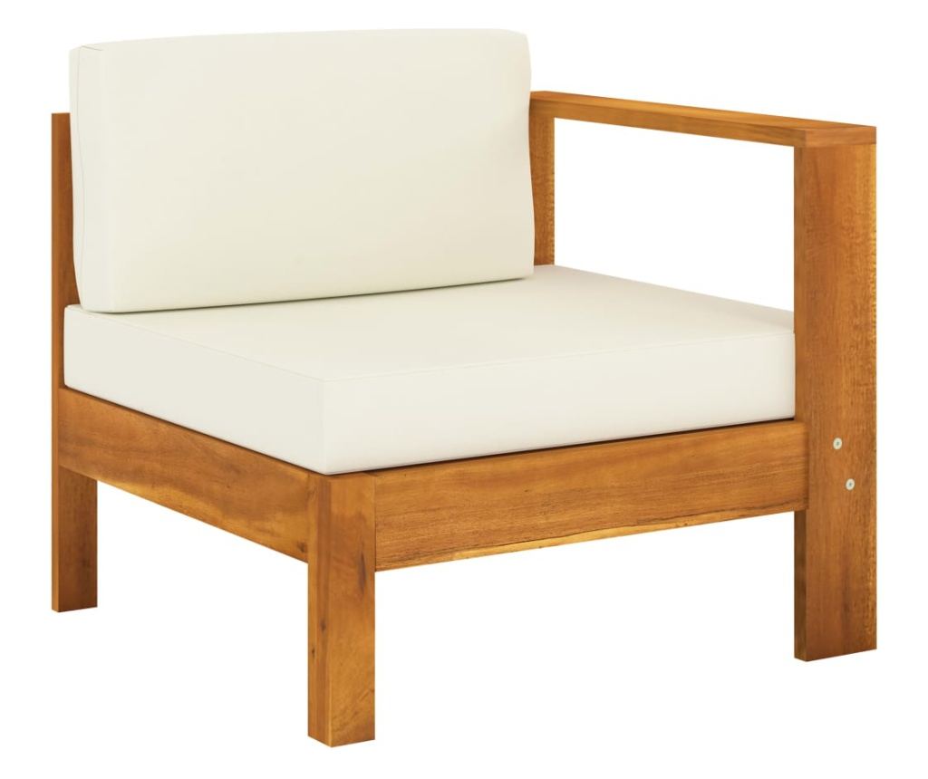 Градински комплект от 9 части, масивно акациево дърво, кремаво бели възглавници - 5