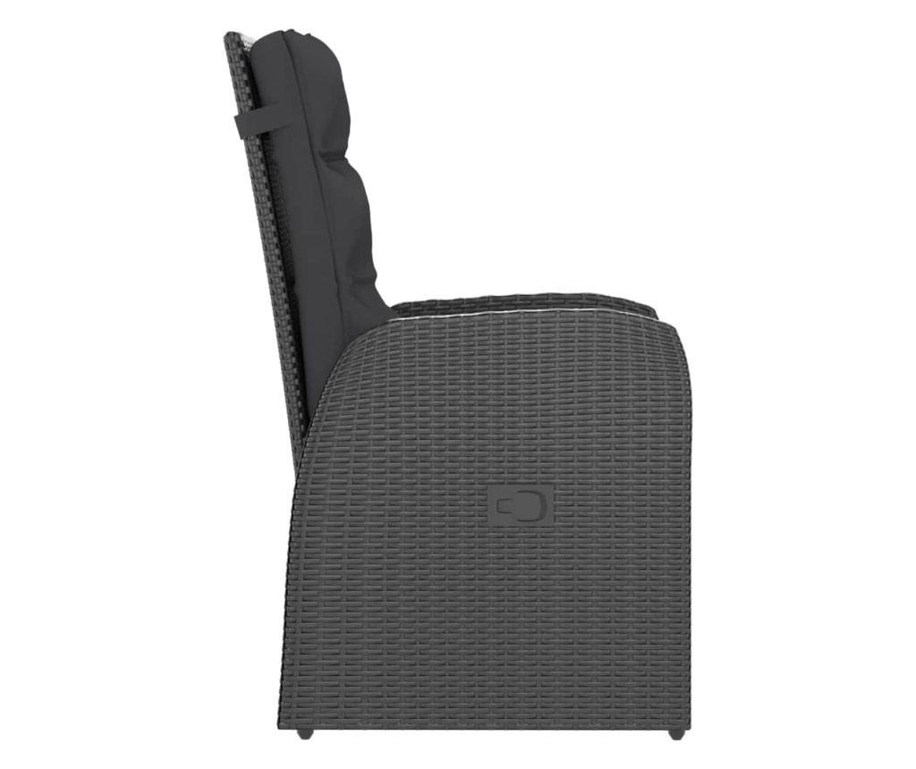 Комплект градински мебели с възглавници, 11 части, Черен, Поли ратан - 5