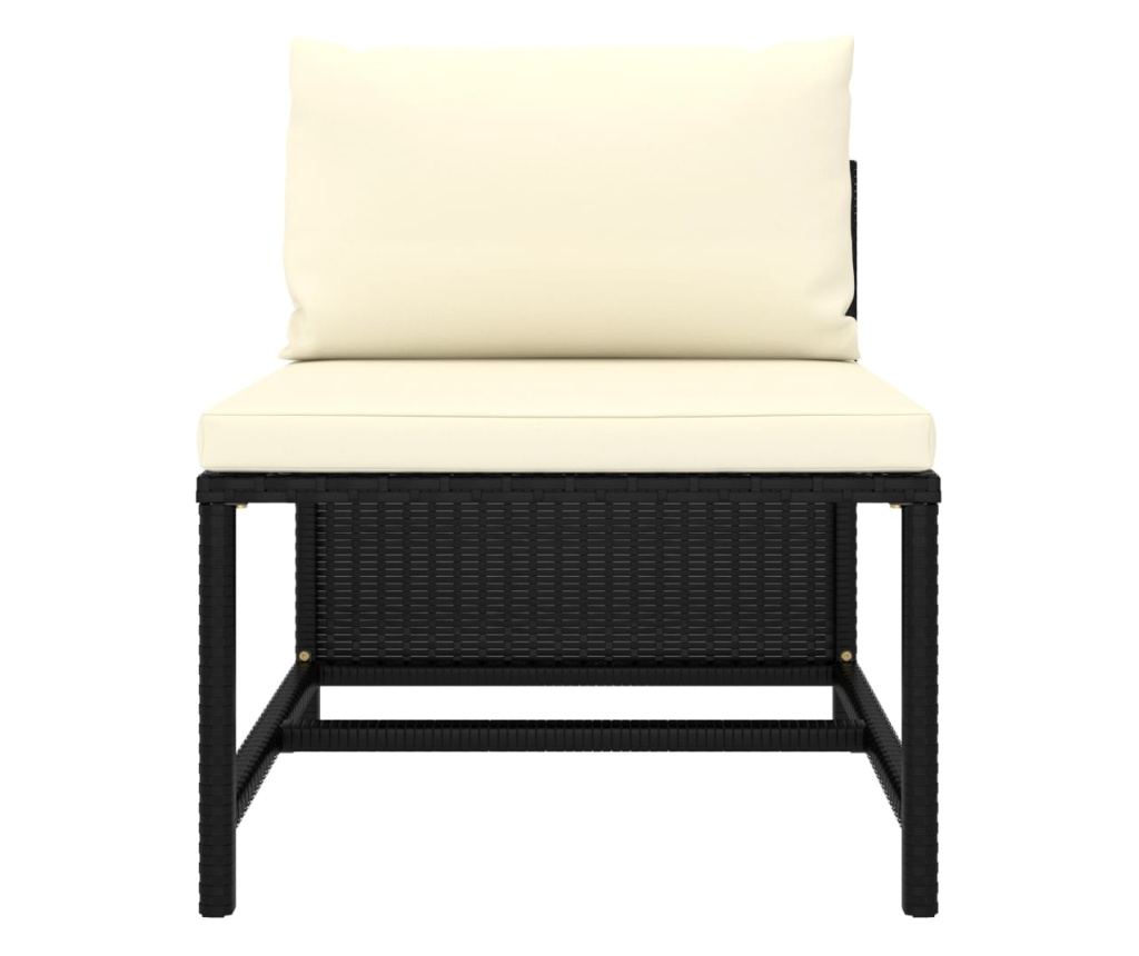 Градински комплект с възглавници, 10 части, Черен, Поли ратан - 6