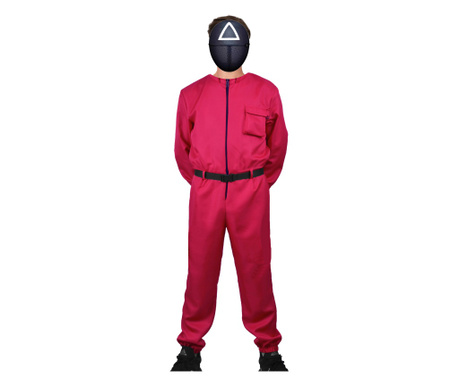 Детски костюм IdeallStore®, Игра на калмари, модел триъгълник, 10-12 години, червен, включен колан