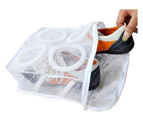 Hálós táska cipőmosáshoz, Zola®, műanyag, 28x23x9 cm, fehér
