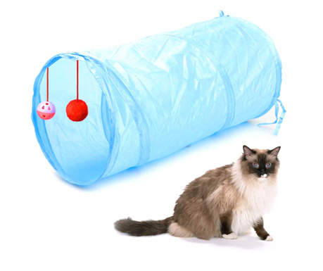 Играчка за котка тунел, дължина 50 см, син цвят