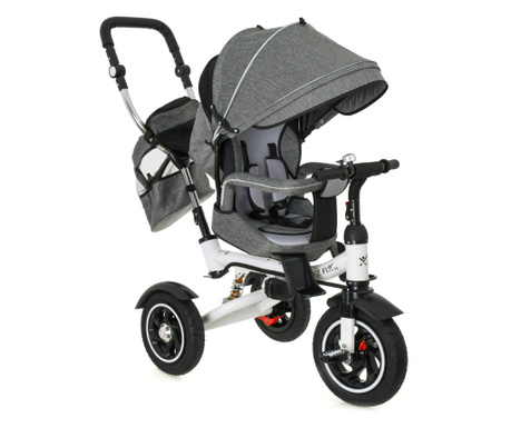 Триколка с количка за деца, Регулируема облегалка, Спа с въртене на 360 градуса, Максимално натоварване 30 кг, Сив, MCT-TR0118
