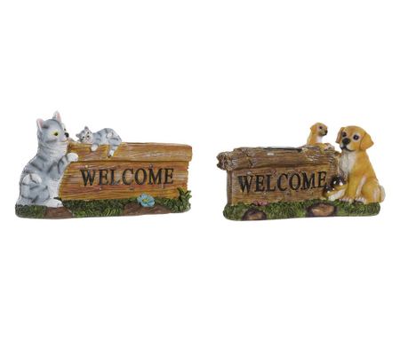 Слънчева лампа DKD Home Decor Welcome Сив Кафяв Зелен Смола (32 x 9 x 18 cm) (2 броя)