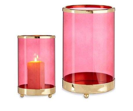 Поставка за свещ Розов Златен Цилиндър Метал Cтъкло (12,2 x 19,5 x 12,2 cm)
