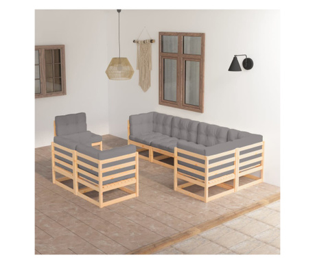 Set mobilier de grădină cu perne, 8 piese, lemn masiv de pin