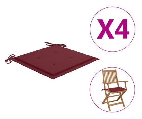 Възглавници за градински столове 4 бр виненочервени 40x40x4 см