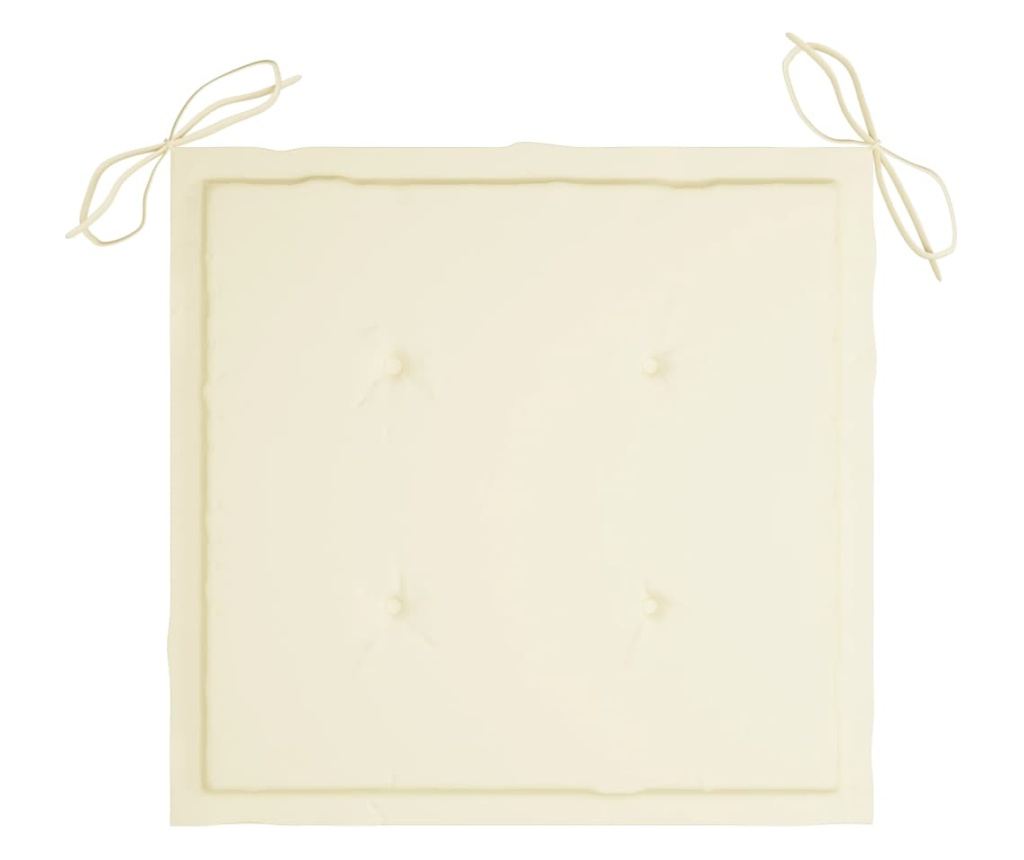 Градински столове с кремави възглавници, 3 бр., Масивно тиково дърво - 9