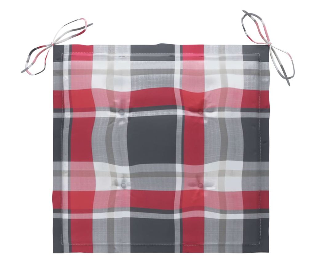 Градински столове с червен кариран десен, 2 бр., Масивно дърво тиково дърво - 10