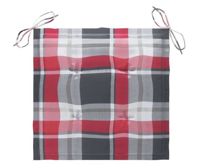 Градински столове с червен кариран десен, 2 бр., Масивно дърво тиково дърво