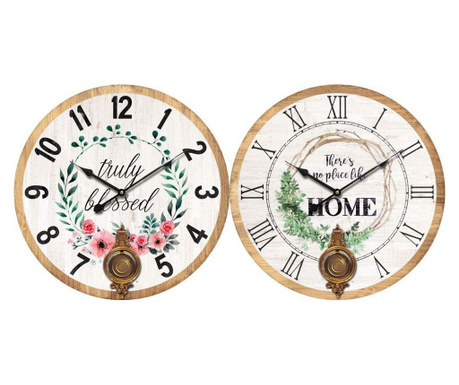 Стенен часовник DKD Home Decor Метал Бял Дървен MDF (2 pcs) (58 x 4 x 58 cm)