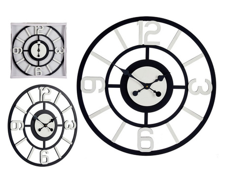 Стенен часовник Бял Черен Метал MDF (60 x 3,5 x 60 cm)