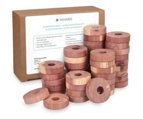 Комплект от 45 пръстена против молци за многократна употреба, изработени от естествено кедрово дърво Navaris, 48683.1