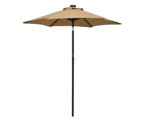 Umbrelă de soare cu lumini LED, gri taupe, 200x211 cm, aluminiu