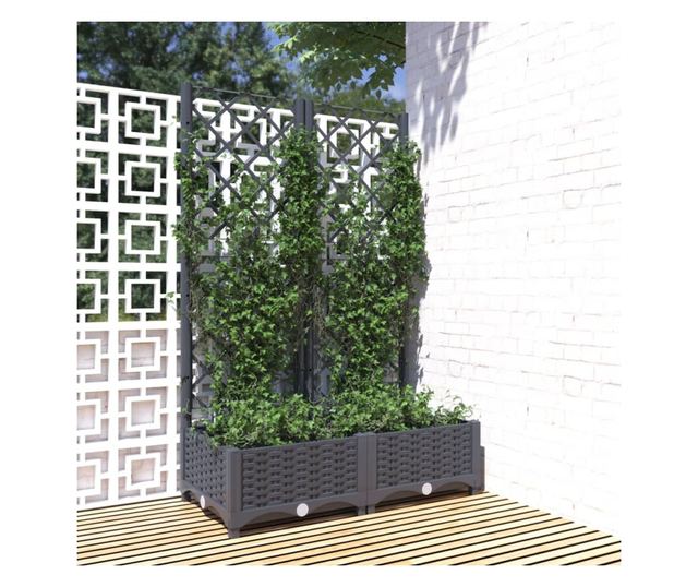 Jardiniera de gradina cu spalier,gri inchis, 80x40x121,5 cm, PP