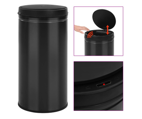 Coș de gunoi automat cu senzor, 70 L, negru, oțel carbon