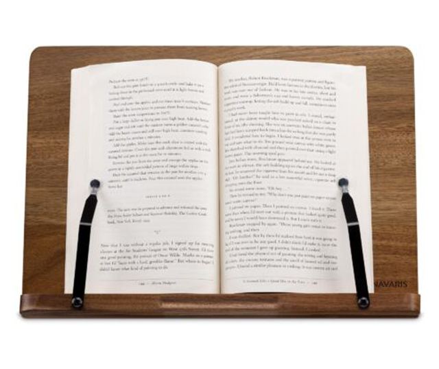 Поставка за книги от акациево дърво Navaris, 2 регулируеми подлакътника, 33 х 24 см, кафява, 52801.2.18