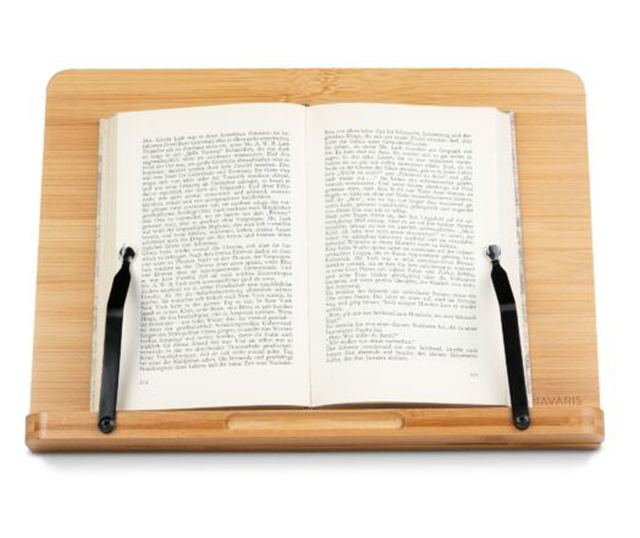Бамбуков държач за книги Navaris, 2 регулируеми подлакътника, 33 х 24 см, Кафяв, 52801.2
