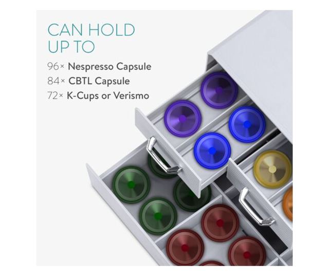 Suport pentru capsule de cafea Navaris cu 4 sertare, Universal, 2 Nivele, Gri, 54092.02