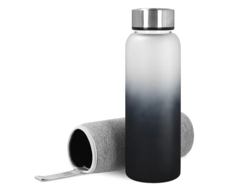 Бутилка за вода от боросиликатно стъкло Navaris, 950 ml, неопреново покритие, черно, 53167.22