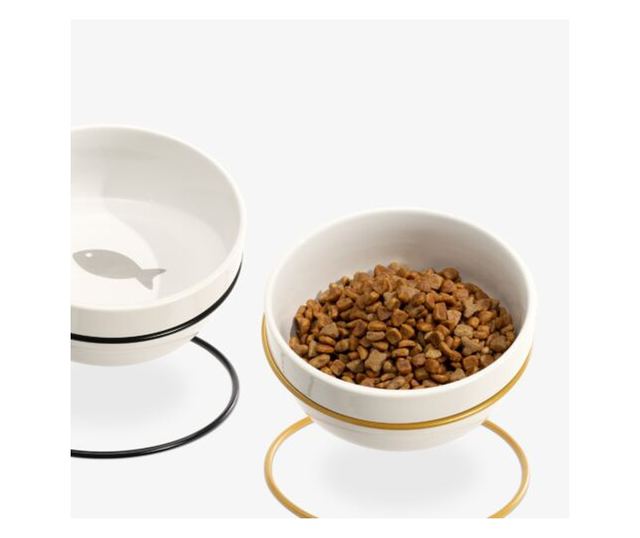 Комплект от 2 керамични купи Navaris с метална опора, 380 ml, злато / черно, 55984.01