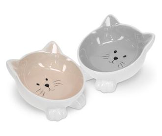 Set 2 Boluri din ceramica pentru pisici Navaris, Anti-alunecare, 50736.11