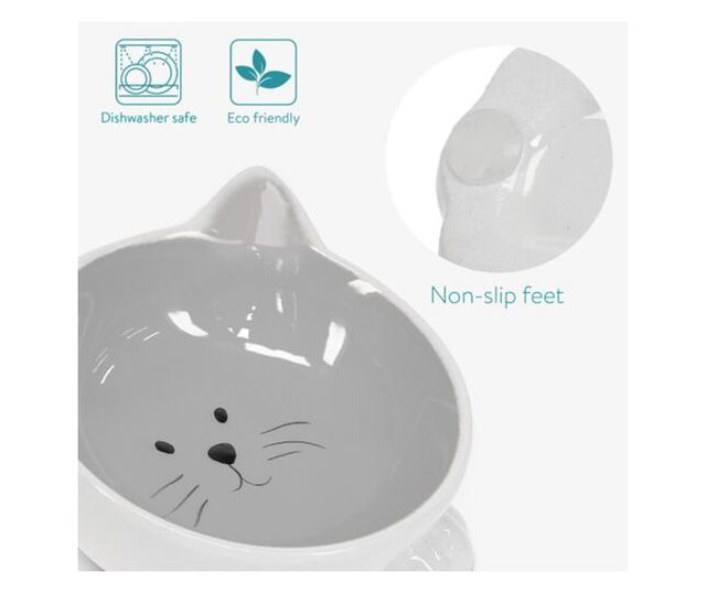 Set 2 Boluri din ceramica pentru pisici Navaris, Anti-alunecare, 50736.11