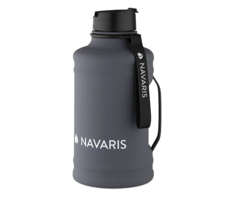 Бутилка за вода Navaris от неръждаема стомана с дръжка, 2.2 литра, сива, 54596.73