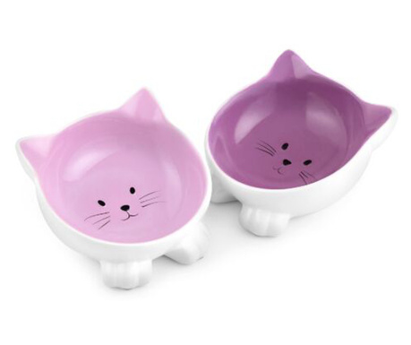 Комплект от 2 керамични купички за котки Navaris, Anti-slip, Pink, 50736.02