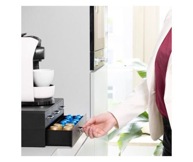 Suport pentru capsule de cafea Navaris cu 4 sertare, Universal, 2 Nivele, Negru, 54092.01