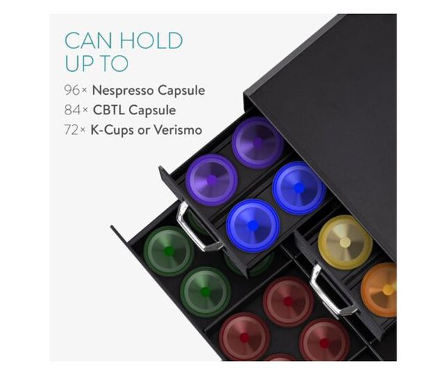 Suport pentru capsule de cafea Navaris cu 4 sertare, Universal, 2 Nivele, Negru, 54092.01