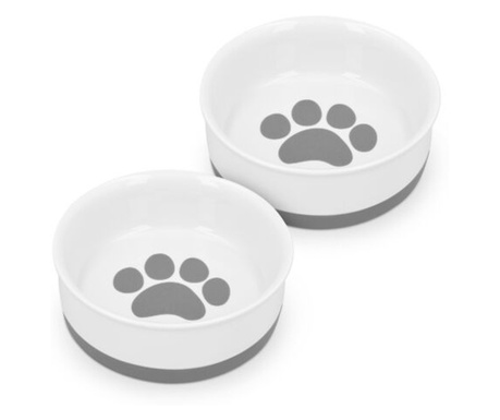 2 db porcelán tálka készlet macskáknak Navaris, 400 ml, szürke, 48520.02.22