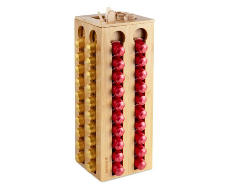 Suport rotativ pentru capsule de cafea din bambus Navaris, 80 capsule, Maro, 52544.01