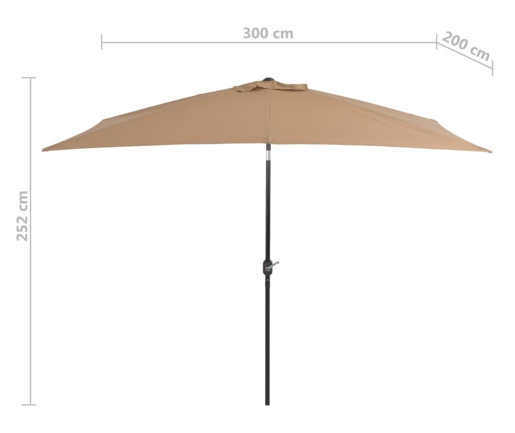 Umbrelă de soare exterior, stâlp metalic, gri taupe, 300x200 cm - 7