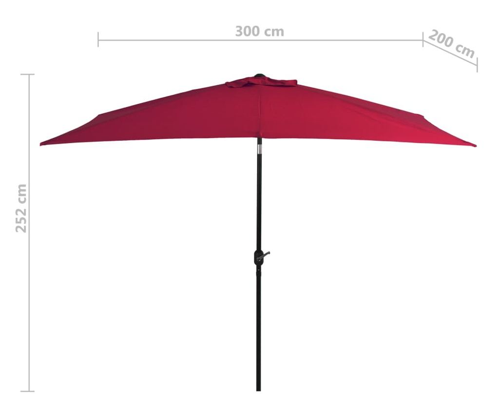 Външен чадър за слънце с метална основа, бордо, 300x200 см - 7
