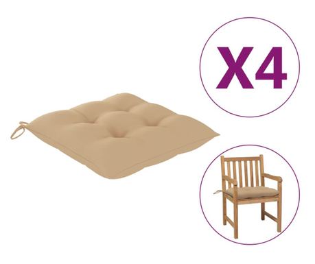 Възглавнички за стол, 4 бр., бежови, 50 x 50 x 7 см, текстил