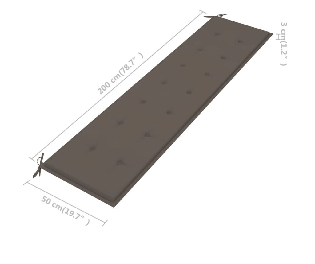 Градинска възглавница за пейка, тъмносиво, 200x50x3 см - 5