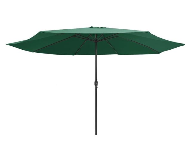 Външен чадър за сянка, метална основа, зелен, 400 см