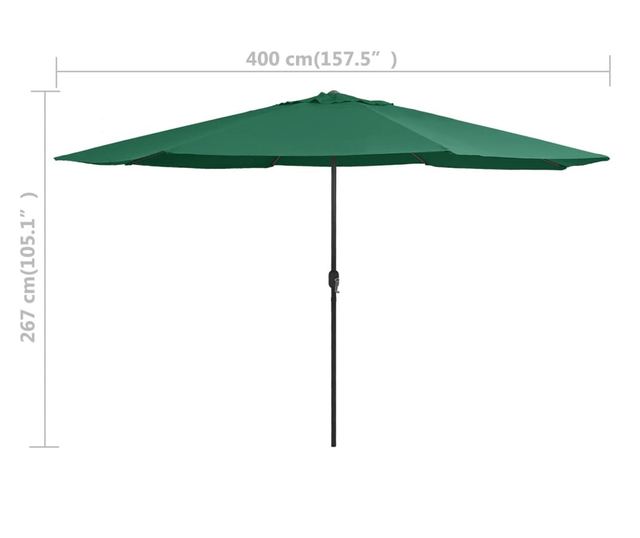 Външен чадър за сянка, метална основа, зелен, 400 см