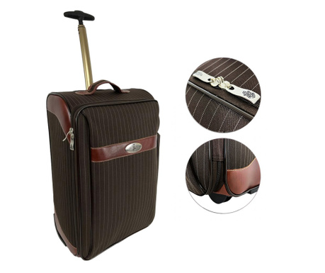 Куфар Luxurious Traveler, телескопична дръжка, 58 x 37 x 23 cm, 50 L, еко кожа/текстил, Кафяв
