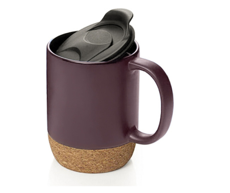 Чаша за кафе/чай, Quasar & Co., чаша за пътуване/пътуване, с капак, коркова основа, керамика, 400 ml, бордо